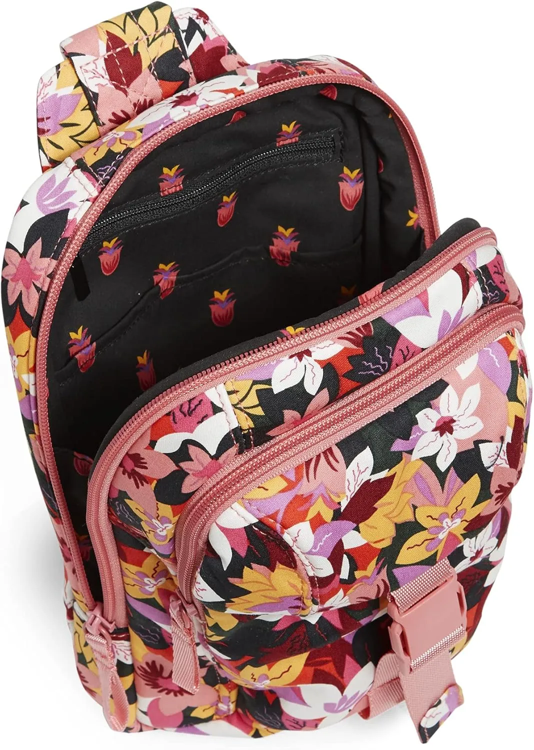 Vera Bradley Women's Cotton Utility Sling Backpack, Rosa Floral - Recycled Cotton, One Size