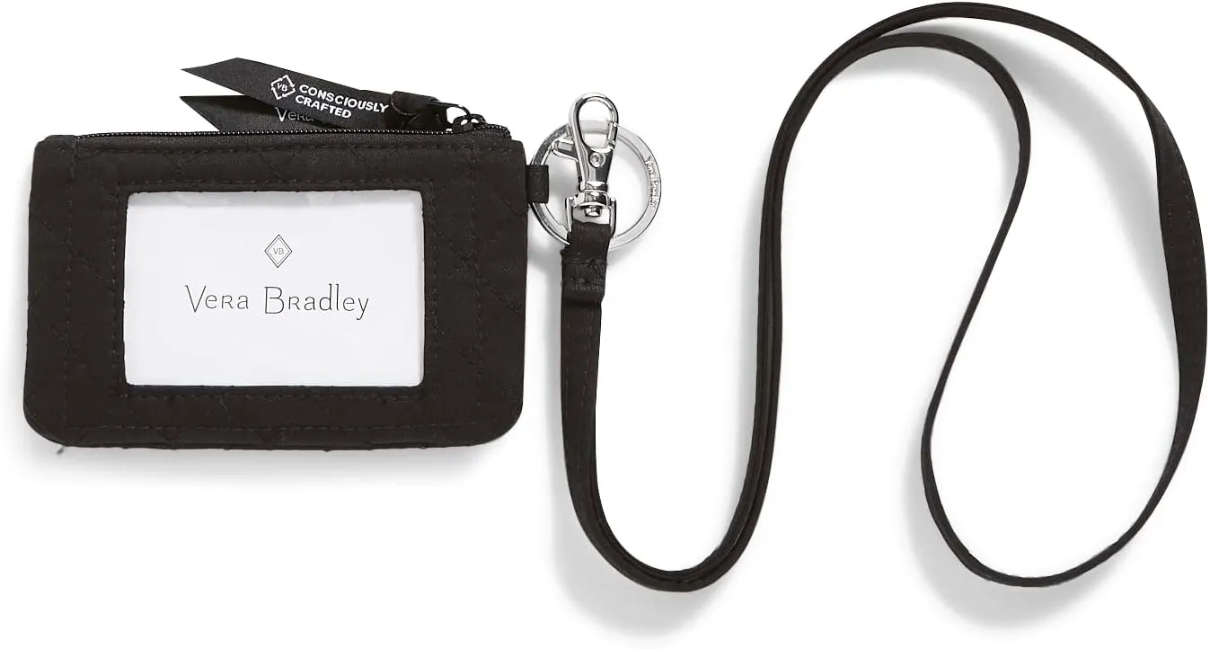 Vera Bradley Women's Cotton Zip ID Case and Lanyard Combo, True Black, One Size