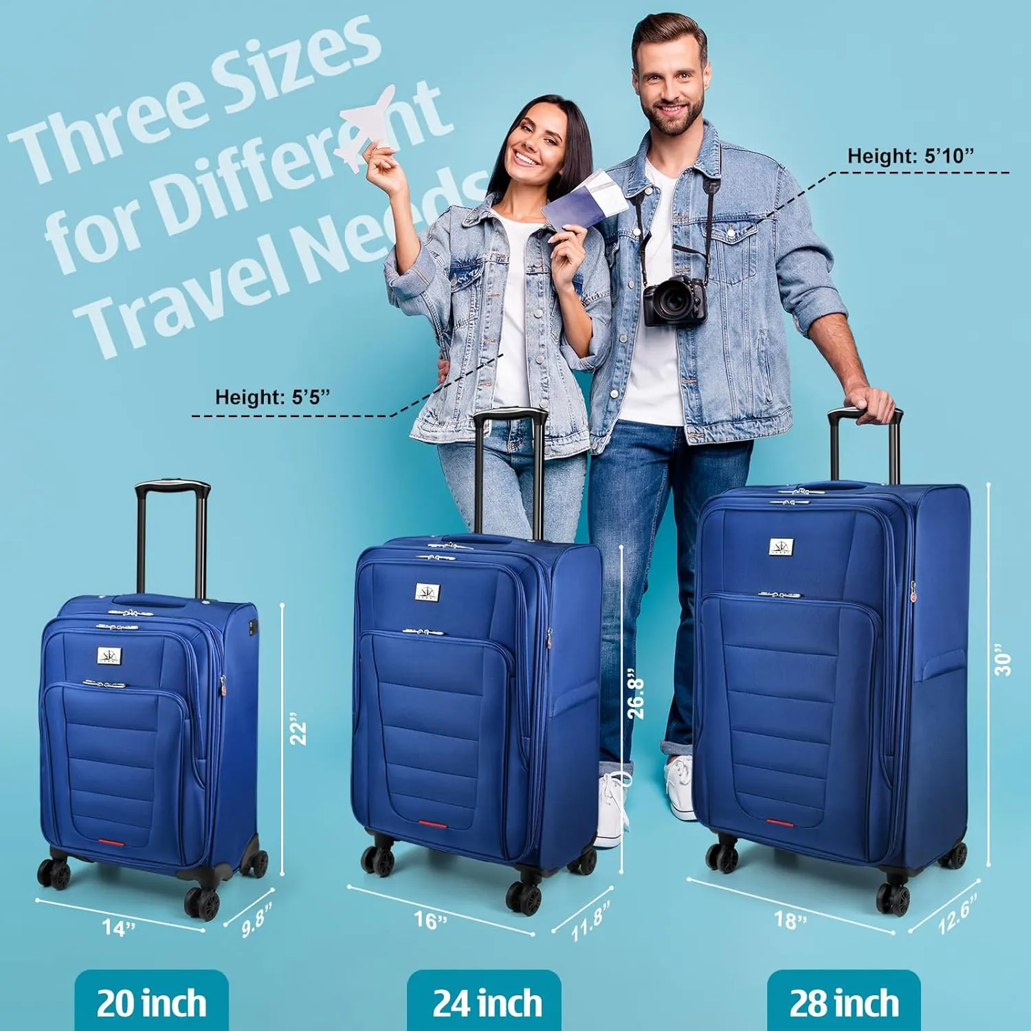 Verdi Softside Expandable 24 Inch Luggage with Spinner Wheels Lightweight Suitcase (Navy, Checked-Large 24-Inch)