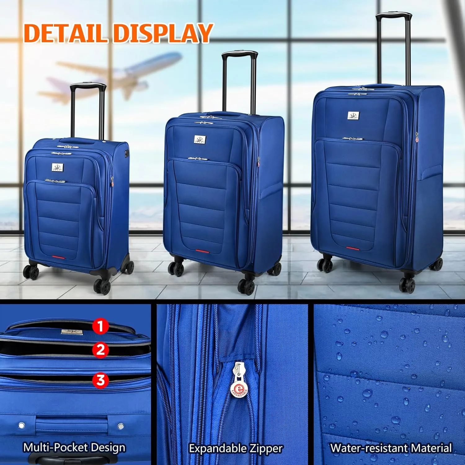 Verdi Softside Expandable 24 Inch Luggage with Spinner Wheels Lightweight Suitcase (Navy, Checked-Large 24-Inch)