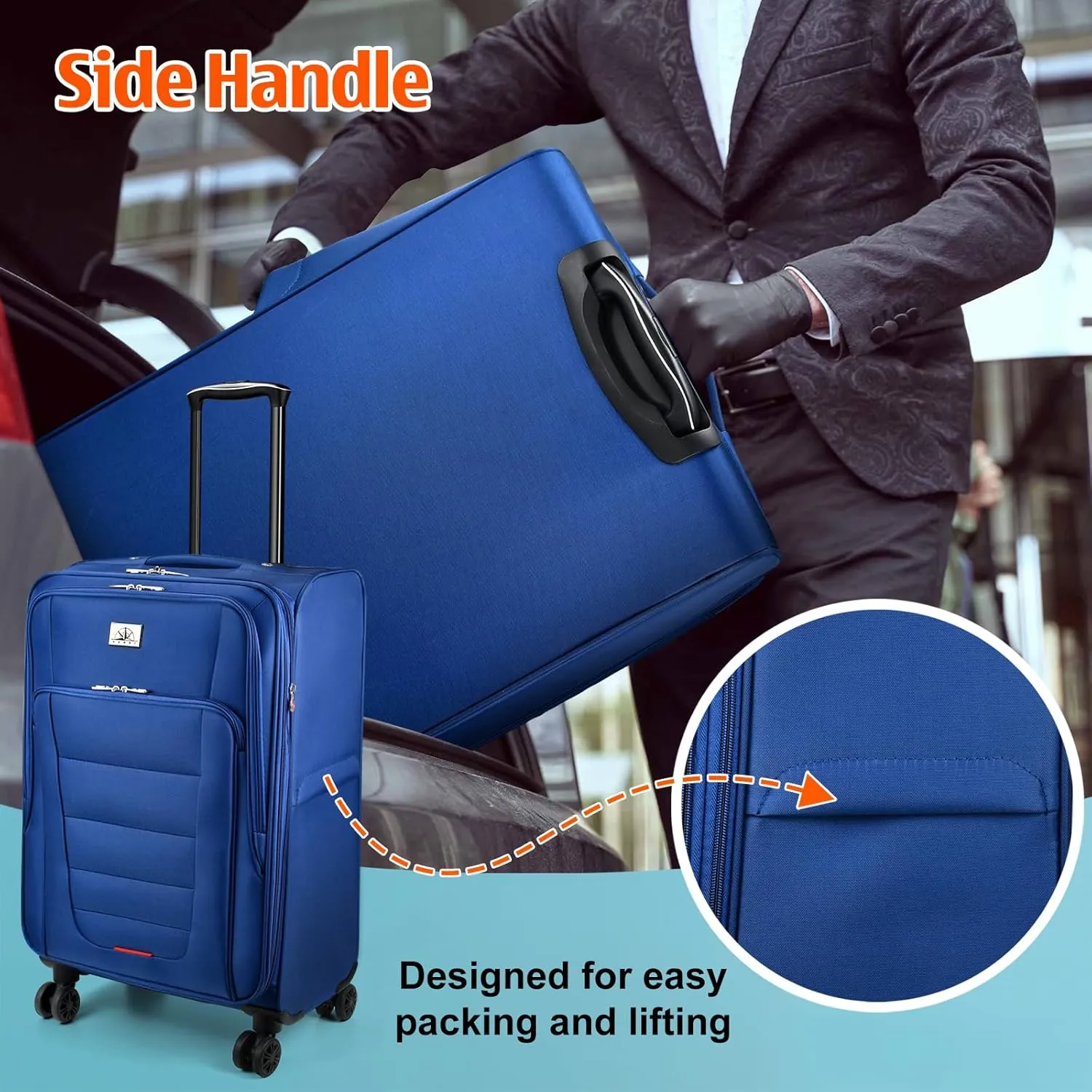 Verdi Softside Expandable 24 Inch Luggage with Spinner Wheels Lightweight Suitcase (Navy, Checked-Large 24-Inch)