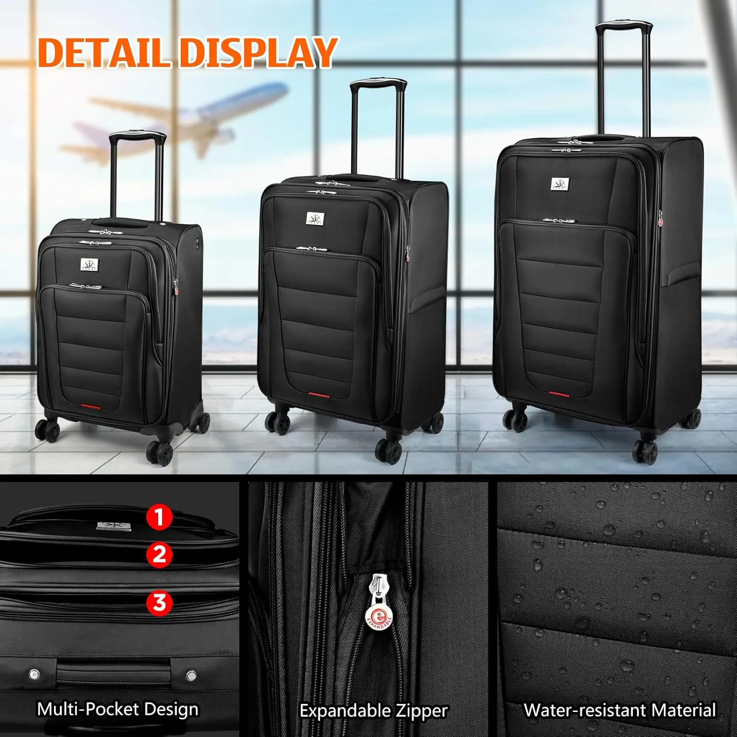 Verdi Softside Expandable 28 Inch Luggage with Spinner Wheels Lightweight Large Suitcase (Black, Checked-Large 28-Inch)