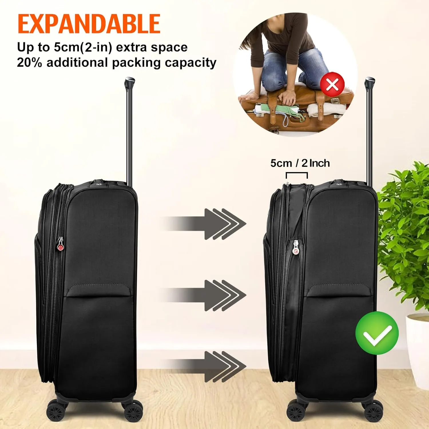 Verdi Softside Expandable 28 Inch Luggage with Spinner Wheels Lightweight Large Suitcase (Black, Checked-Large 28-Inch)