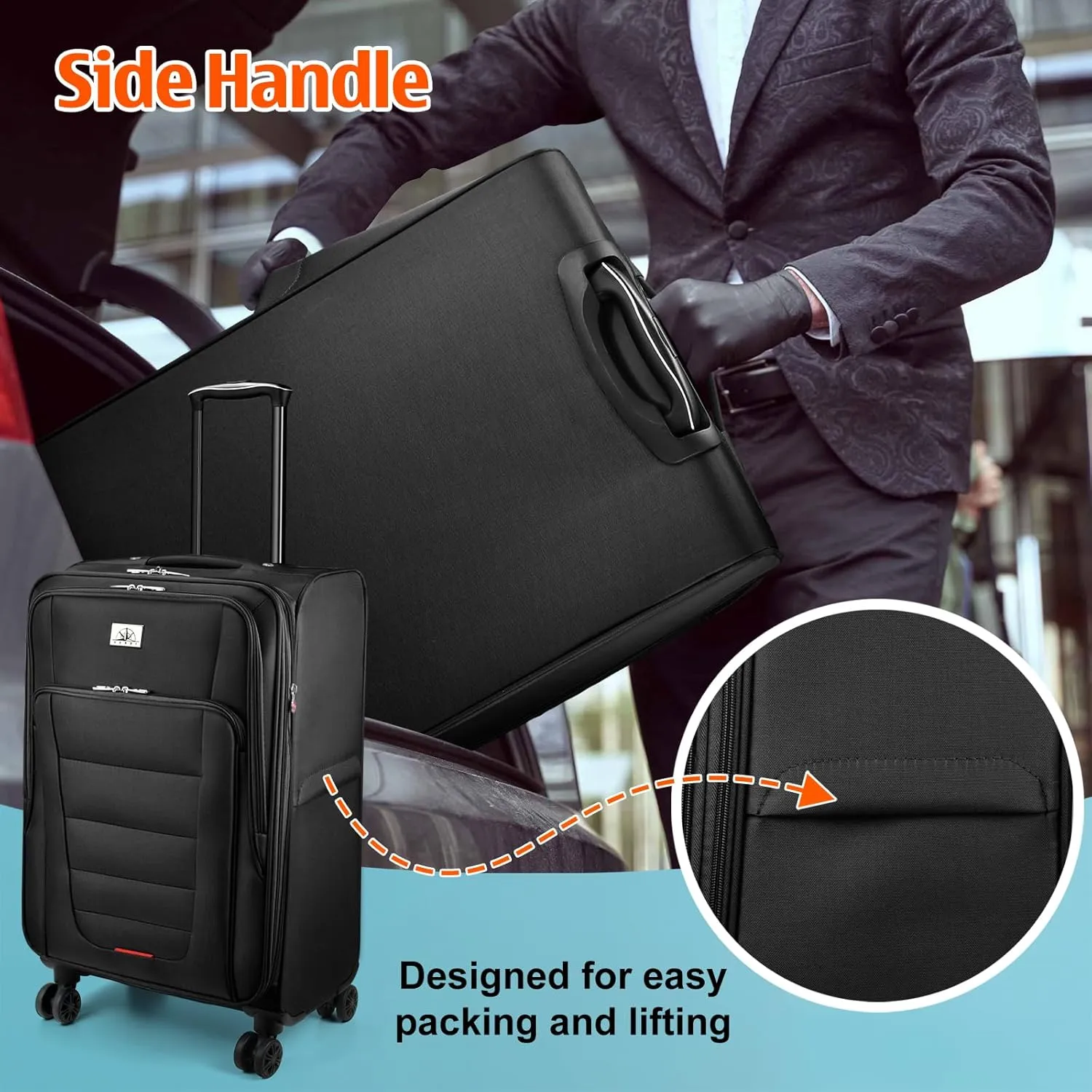 Verdi Softside Expandable 28 Inch Luggage with Spinner Wheels Lightweight Large Suitcase (Black, Checked-Large 28-Inch)