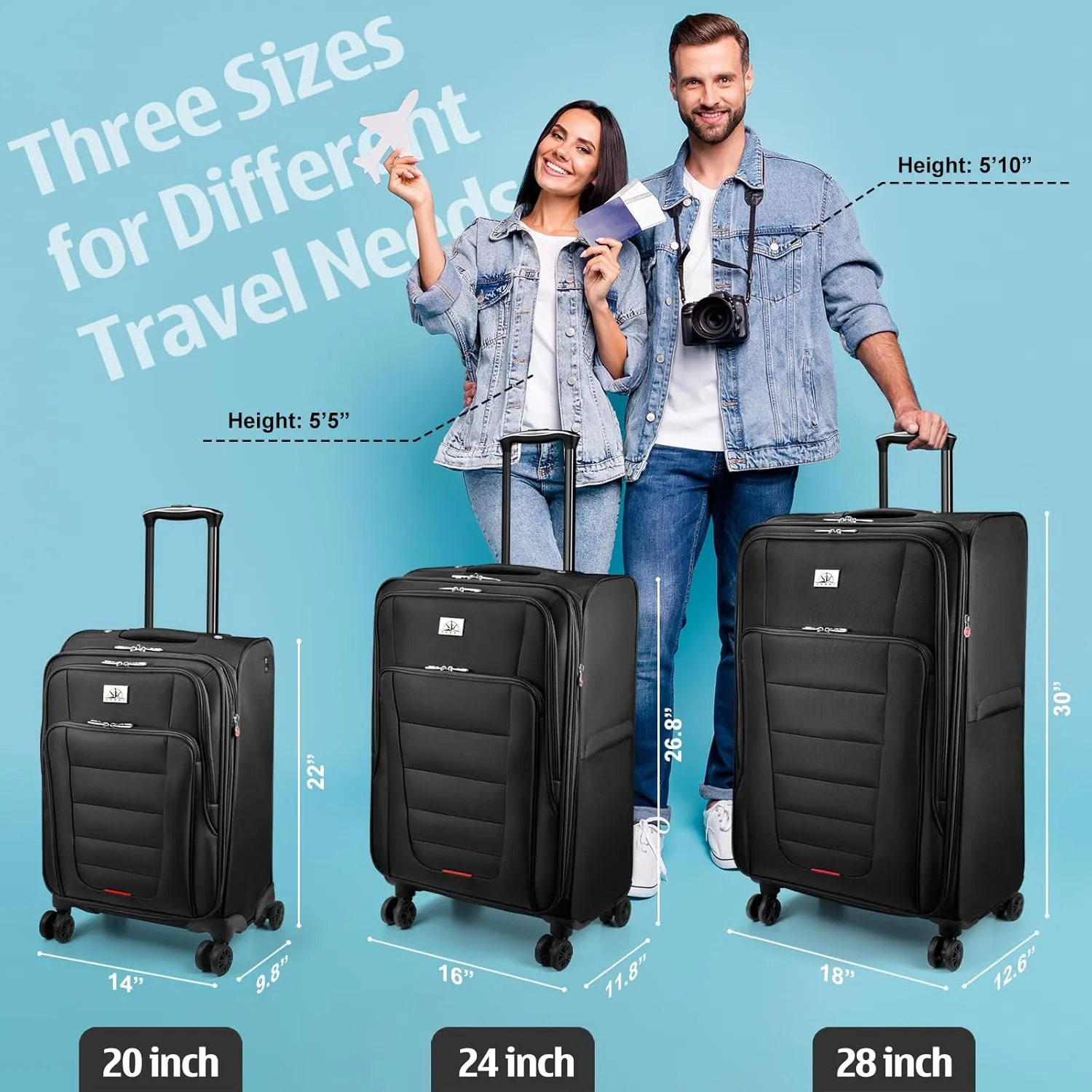 Verdi Softside Expandable 28 Inch Luggage with Spinner Wheels Lightweight Large Suitcase (Black, Checked-Large 28-Inch)