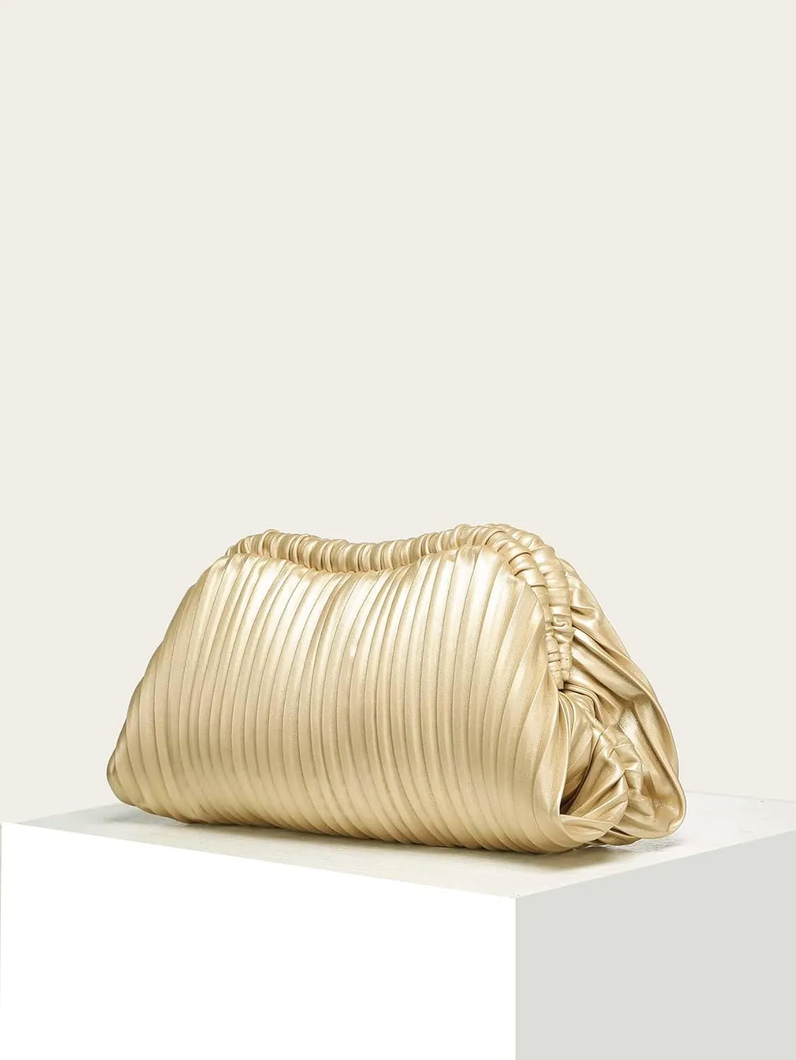 Verdusa Women's Ruched Clutch Purses Makeup Bag Pleated PU Leather Evening Handbags