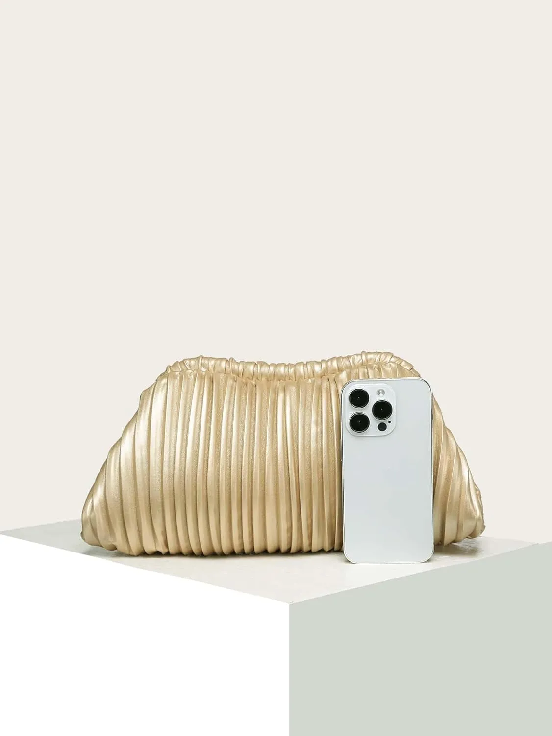 Verdusa Women's Ruched Clutch Purses Makeup Bag Pleated PU Leather Evening Handbags