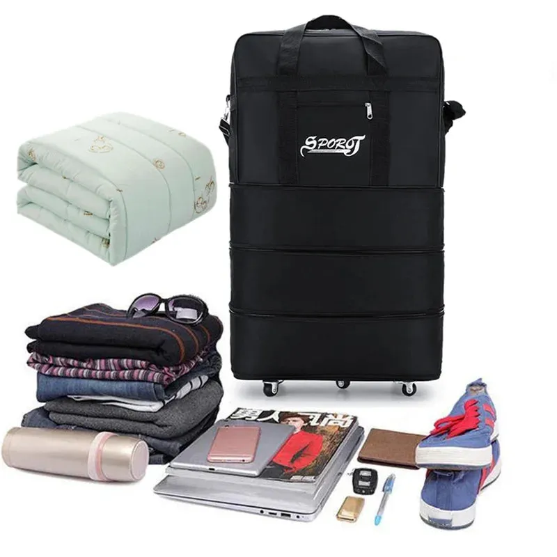 Versatile Expandable Black Trolley Suitcase