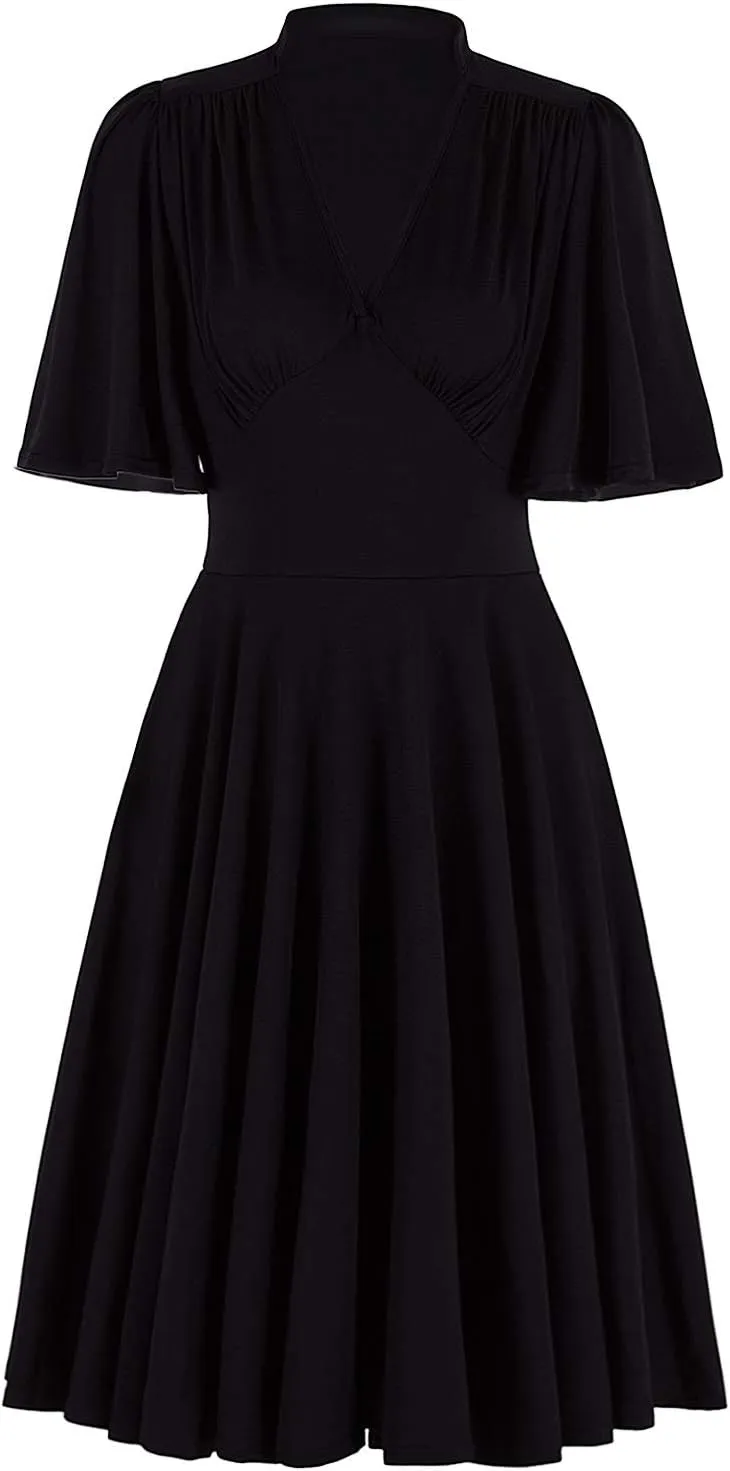 Vijiv Womens Vintage 1920s V Neck Rockabilly Swing Evening Party Cocktail Dress with Sleeves