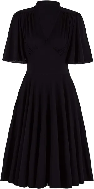 Vijiv Womens Vintage 1920s V Neck Rockabilly Swing Evening Party Cocktail Dress with Sleeves