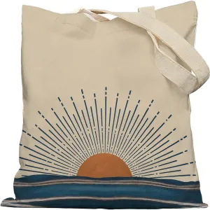 Vintage Boho Tote Bag Aesthetic, Boho Sun Sunshine Ocean Wave Canvas Tote Bag for Women, Boho Gifts for Women, Boho Beach Bag, Reusable Grocery Bags Shopping Bags, White