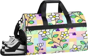 Vintage Petals Gym Bag for Women Men Sports Travel Duffel Bag Village Durable Weekend Overnight Bag with Shoe Compartment Waterproof Workout Duffle Bag for Travel Gym
