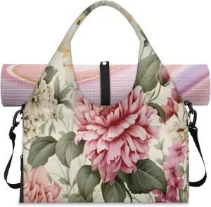 Vintage Rose Pattern Waterproof Gym Bag for Men Women, Sports Duffel Bag with Shoe Compartment Yoga Mat Holder, Portable Large Travel Bag for Fitness, Camping, Weekend Trips