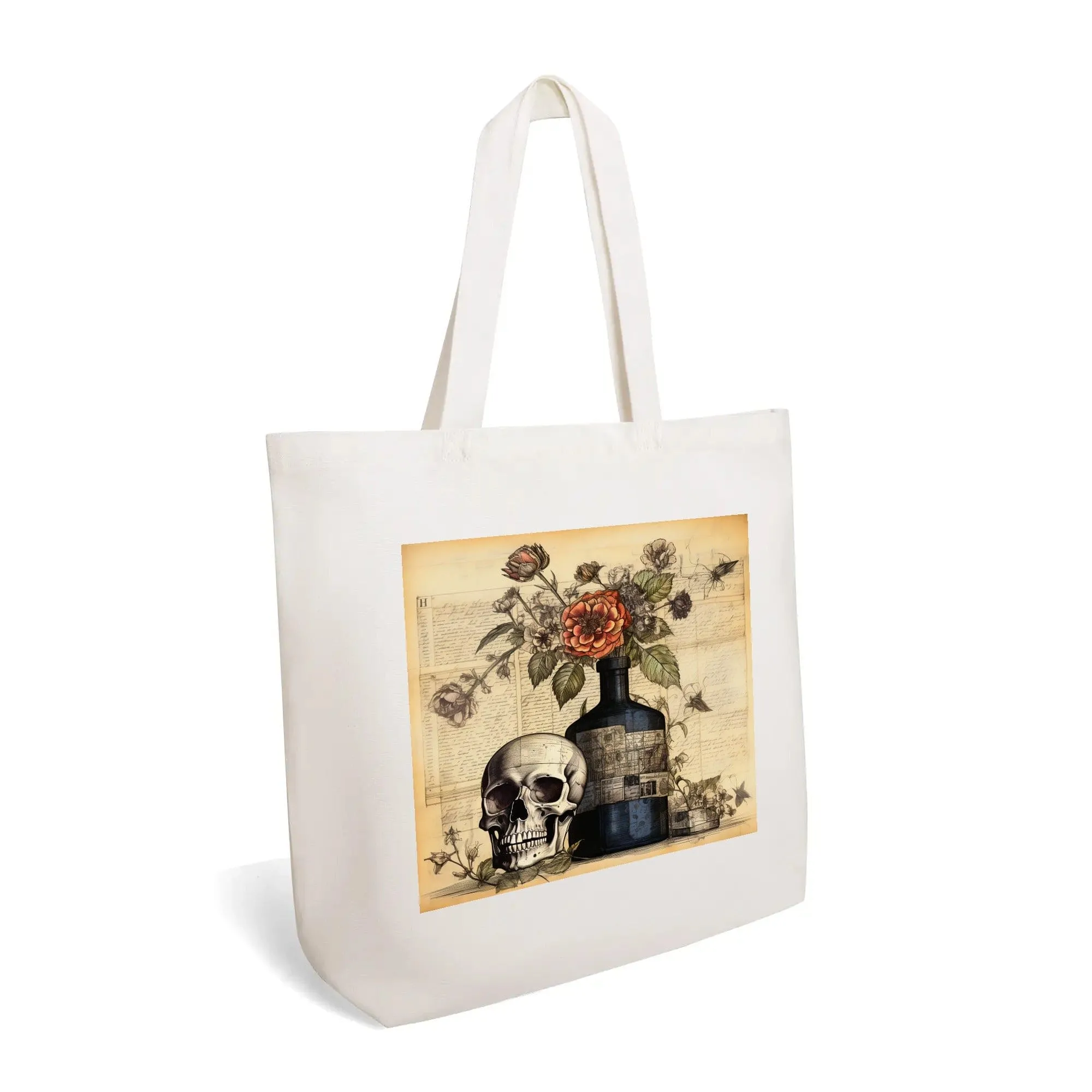 Vintage Skull Floral 100% Cotton Tote Bag