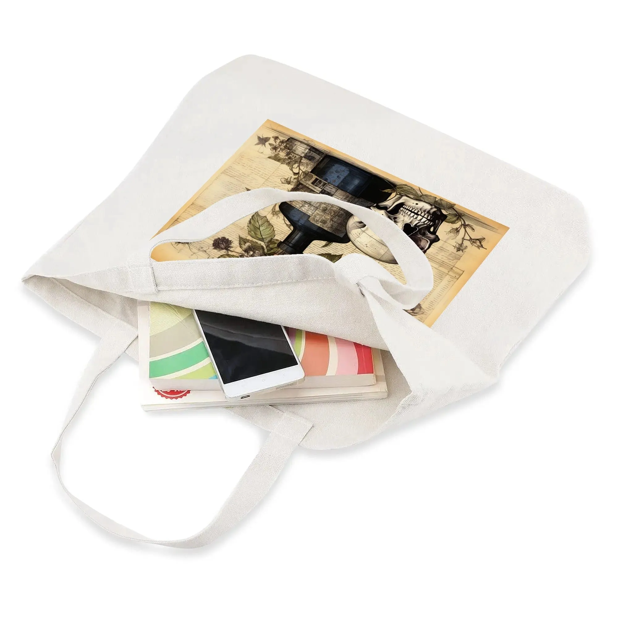 Vintage Skull Floral 100% Cotton Tote Bag