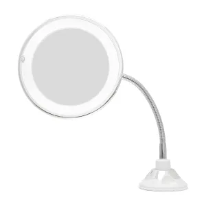 VOCOSTE 10X Magnifying Mirror with Lights, Flexible Gooseneck Tube Makeup Mirror with Suction Cup for Bathroom, Portable Travel and Home Vanity Mirror, White