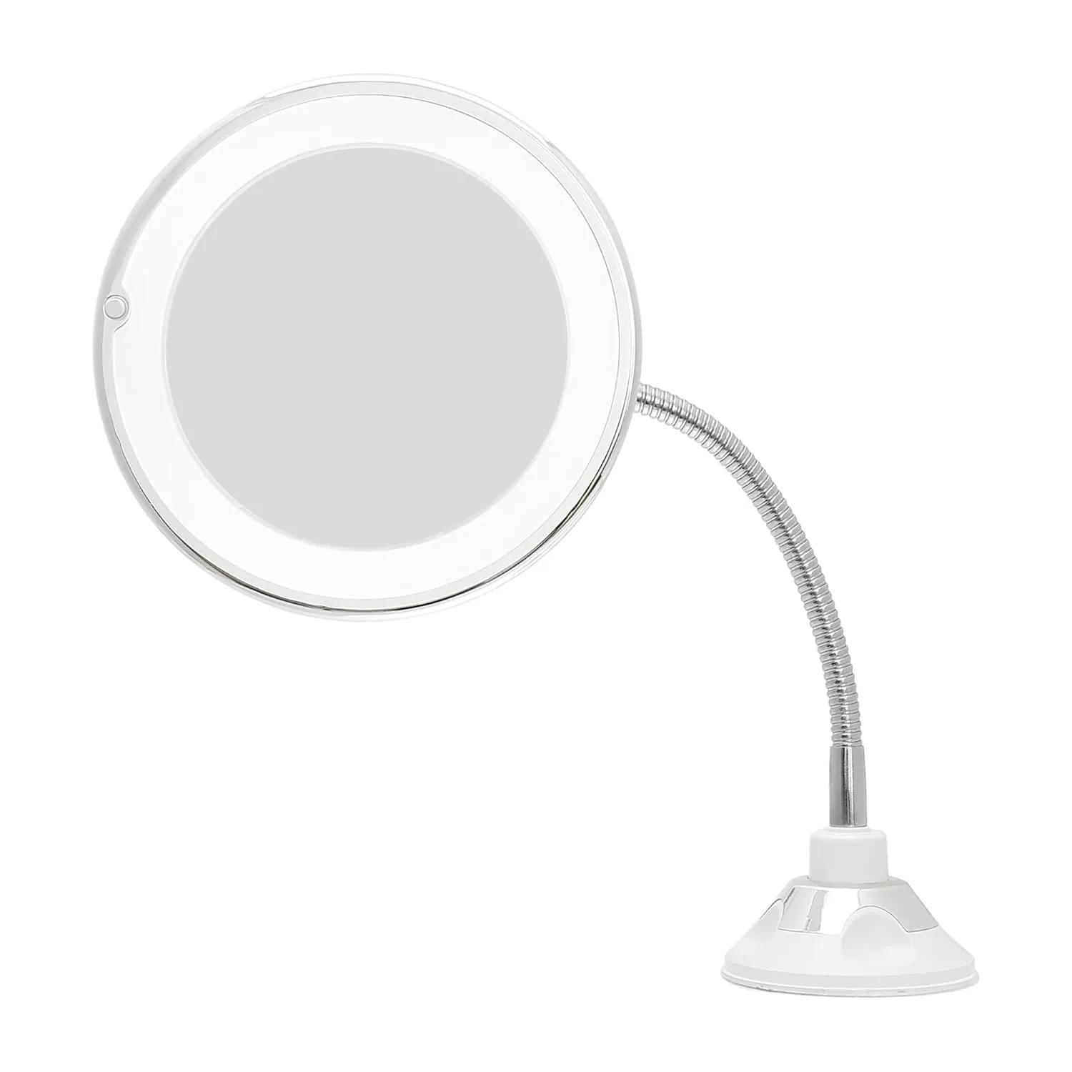VOCOSTE 10X Magnifying Mirror with Lights, Flexible Gooseneck Tube Makeup Mirror with Suction Cup for Bathroom, Portable Travel and Home Vanity Mirror, White