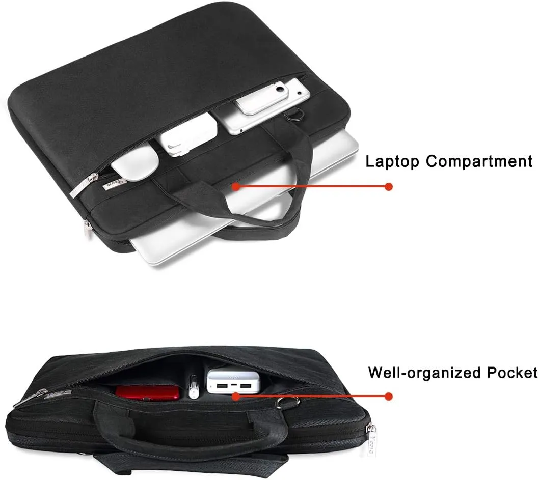 Voova Laptop Bag 17 17.3 Inch, 360° Protective Laptop Case Sleeve with Shoulder Strap Compatible with 17-18 Inch Lenovo Asus Acer Dell Hp, Waterproof Computer Bag Slim Briefcase for Men Women, Black