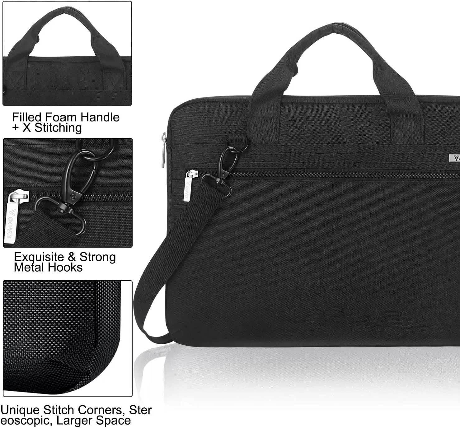 Voova Laptop Bag 17 17.3 Inch, 360° Protective Laptop Case Sleeve with Shoulder Strap Compatible with 17-18 Inch Lenovo Asus Acer Dell Hp, Waterproof Computer Bag Slim Briefcase for Men Women, Black