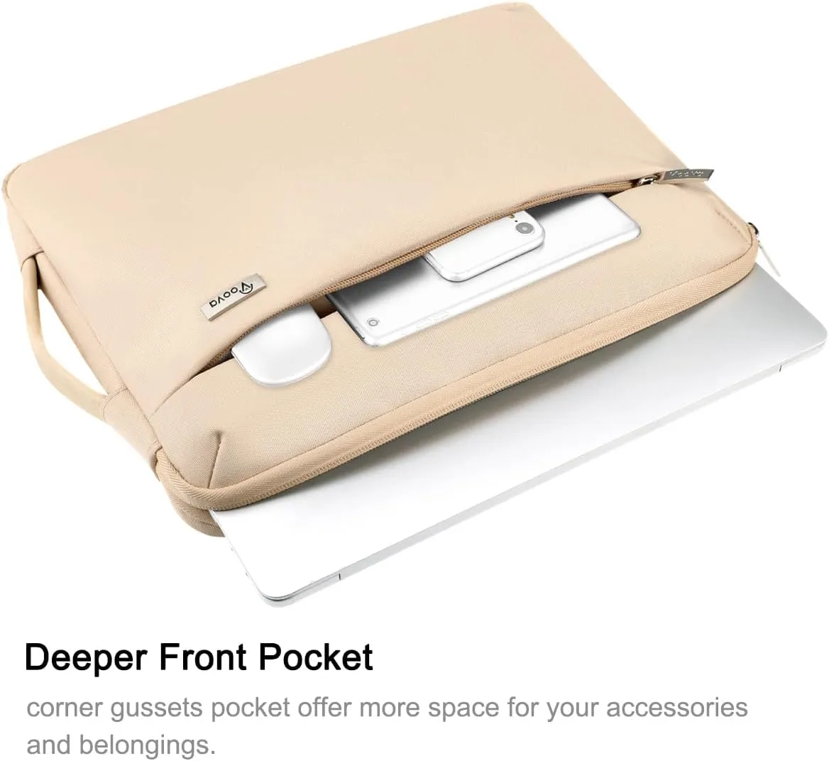 Voova Laptop Sleeve Case 15.6 16 Inch with Handle, 360° Protective Waterproof Slim Computer Bag Cover Compatible with MacBook Pro M2/M3/M4 16, HP Acer Lenovo Yoga ThinkPad Asus Laptop, Beige