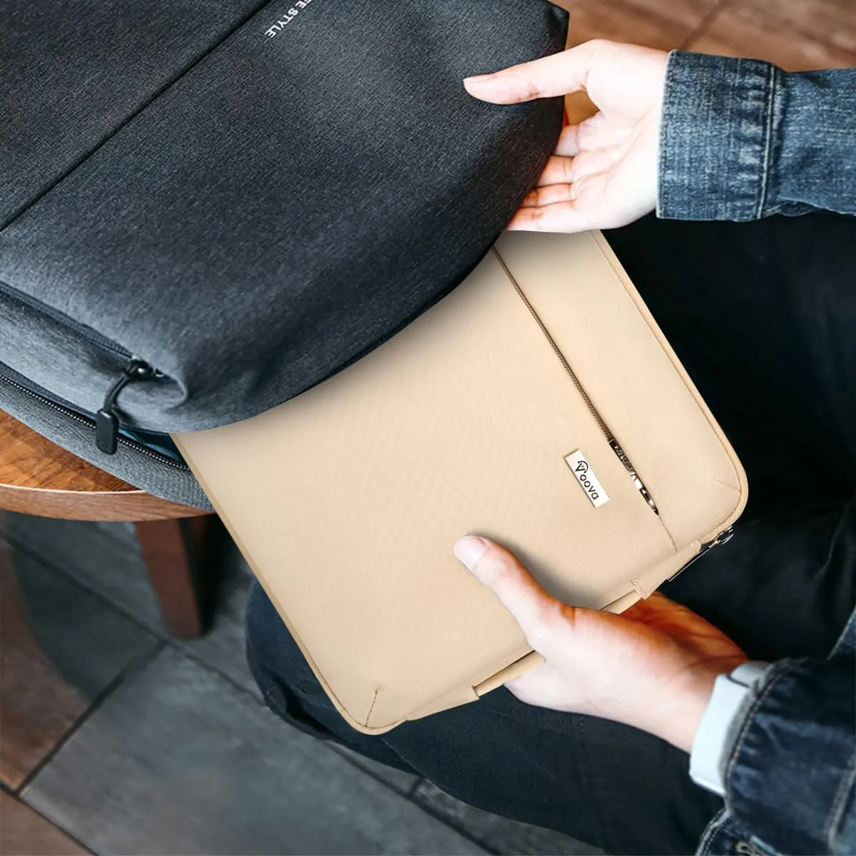 Voova Laptop Sleeve Case 15.6 16 Inch with Handle, 360° Protective Waterproof Slim Computer Bag Cover Compatible with MacBook Pro M2/M3/M4 16, HP Acer Lenovo Yoga ThinkPad Asus Laptop, Beige