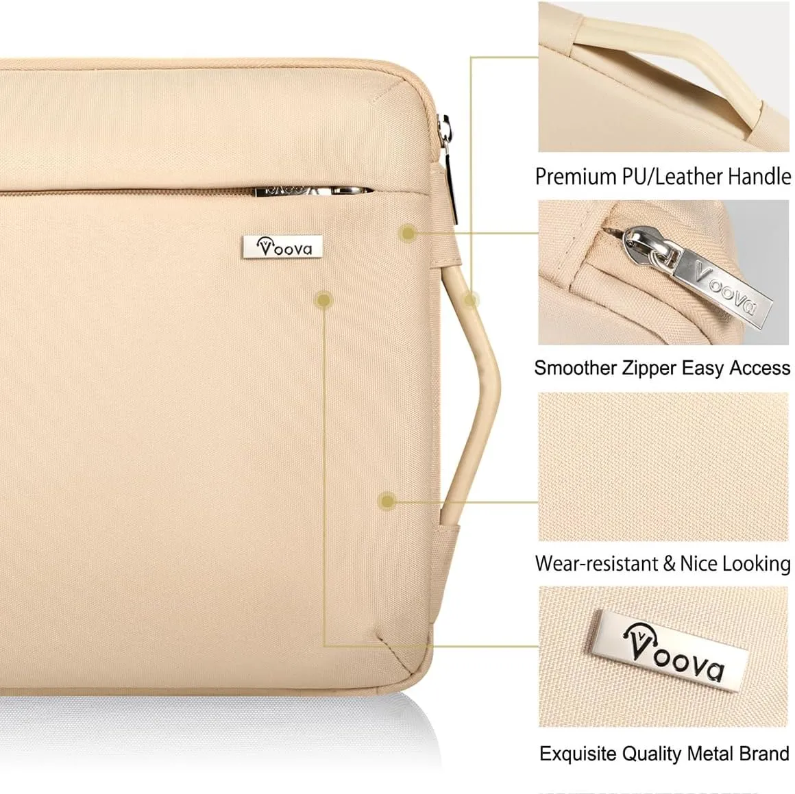 Voova Laptop Sleeve Case 15.6 16 Inch with Handle, 360° Protective Waterproof Slim Computer Bag Cover Compatible with MacBook Pro M2/M3/M4 16, HP Acer Lenovo Yoga ThinkPad Asus Laptop, Beige