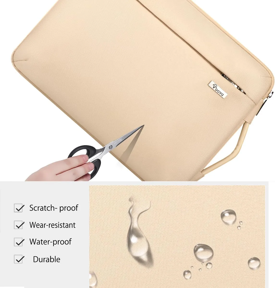 Voova Laptop Sleeve Case 15.6 16 Inch with Handle, 360° Protective Waterproof Slim Computer Bag Cover Compatible with MacBook Pro M2/M3/M4 16, HP Acer Lenovo Yoga ThinkPad Asus Laptop, Beige