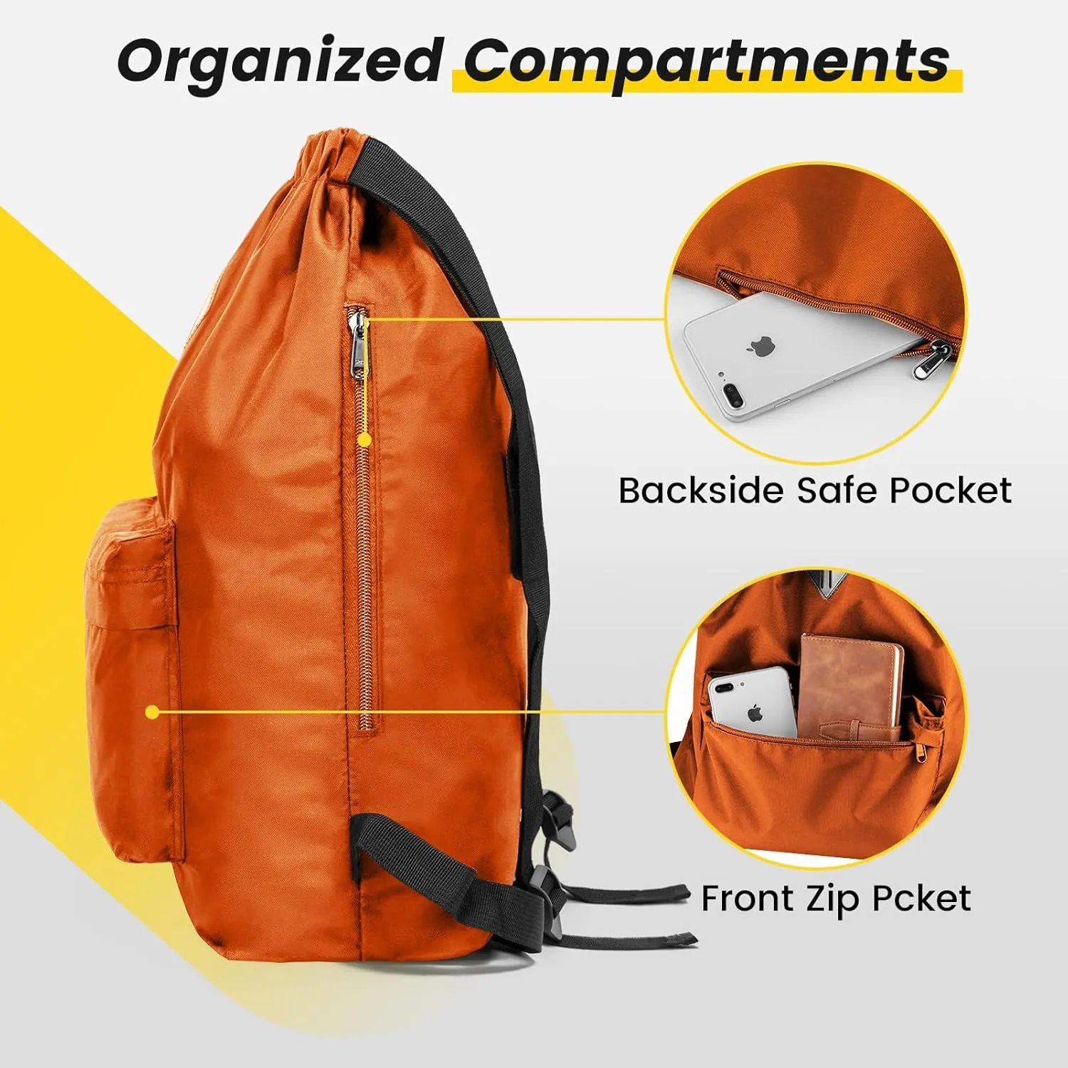 Vorspack Drawstring Backpack Water Resistant String Bag Sports Gym Sack with Side Pocket for Men Women