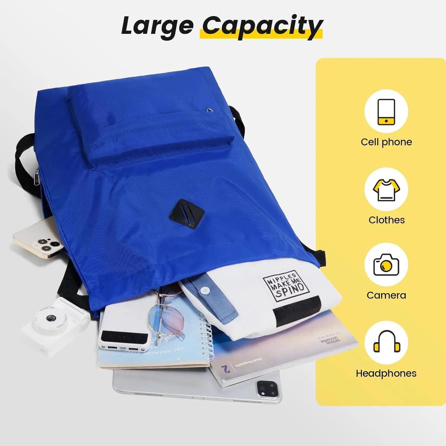 Vorspack Drawstring Backpack Water Resistant String Bag Sports Gym Sack with Side Pocket for Men Women