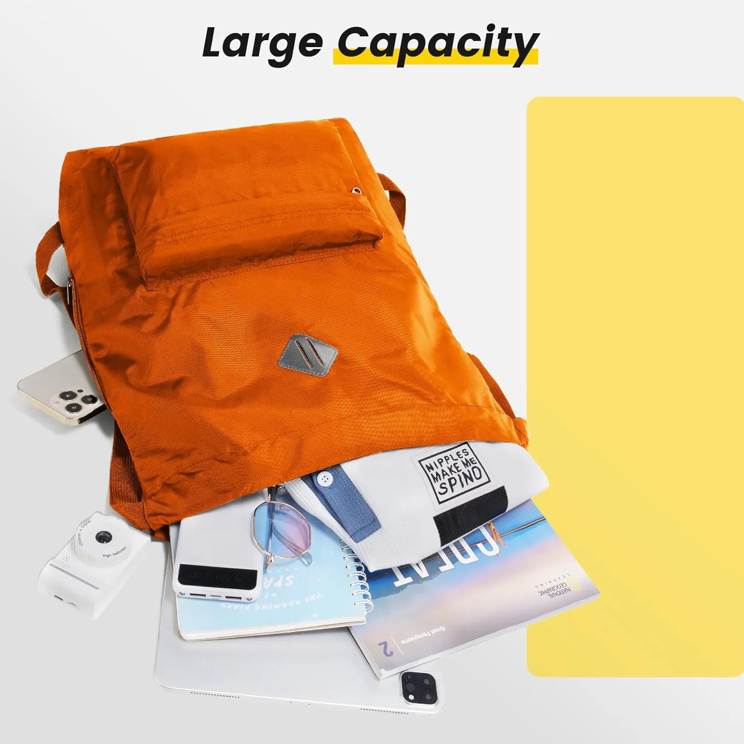 Vorspack Drawstring Backpack Water Resistant String Bag Sports Gym Sack with Side Pocket for Men Women