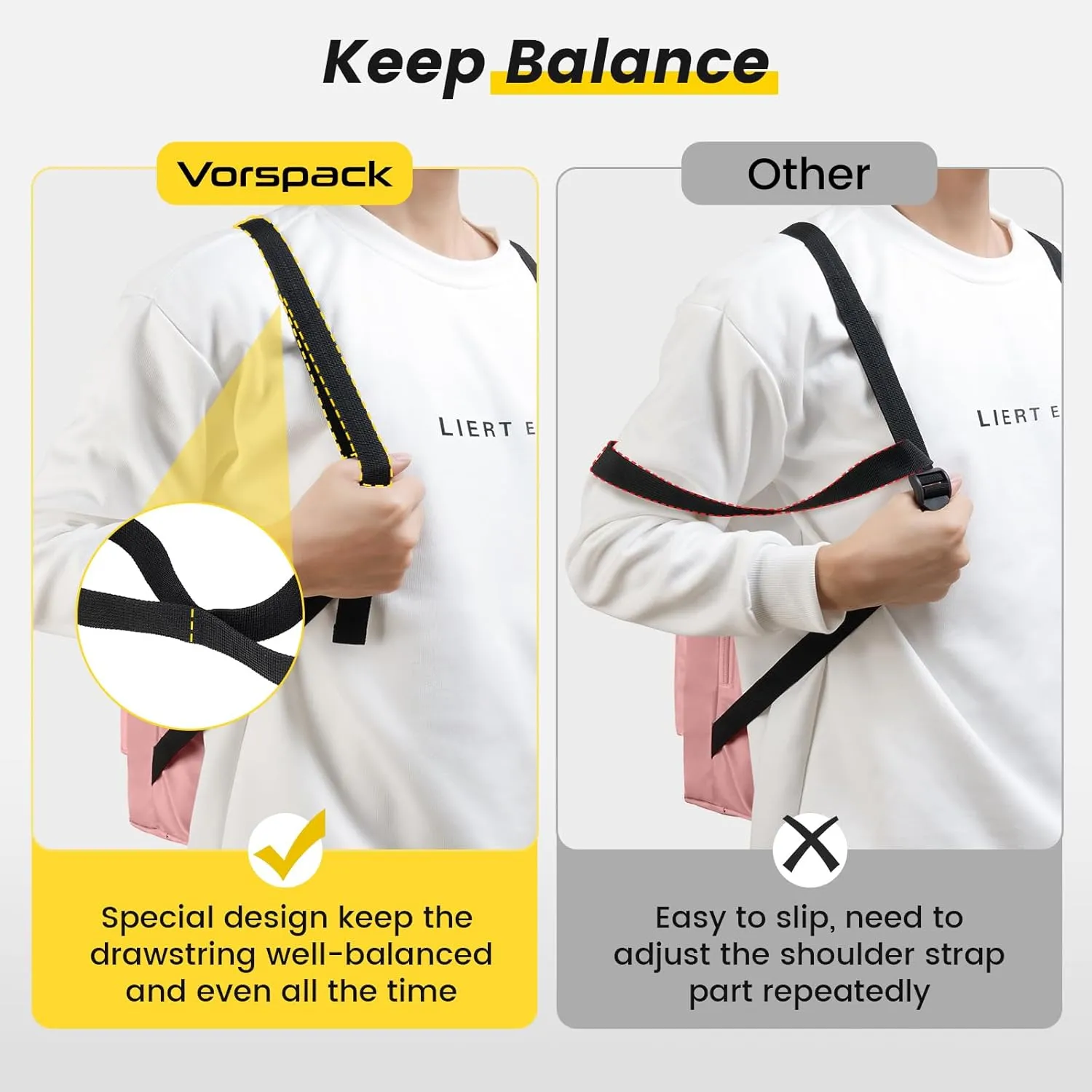 Vorspack Drawstring Backpack Water Resistant String Bag Sports Gym Sack with Side Pocket for Men Women