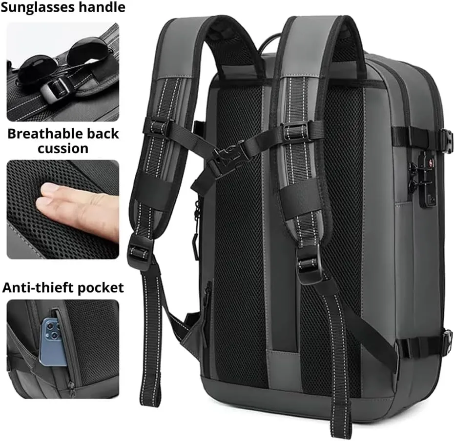 Voyagevac Backpack, Vacpack Backpack with Vacuum, 60L Expandable Compression Travel Laptop luggage Bag (Black)