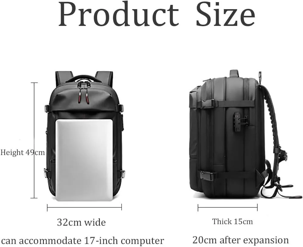 Voyagevac Backpack, Vacpack Backpack with Vacuum, 60L Expandable Compression Travel Laptop luggage Bag (Black)