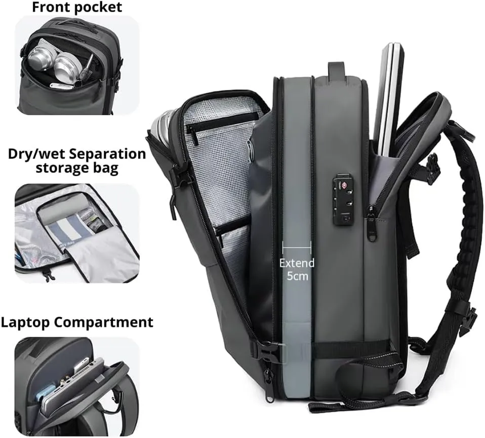 Voyagevac Backpack, Vacpack Backpack with Vacuum, 60L Expandable Compression Travel Laptop luggage Bag (Black)