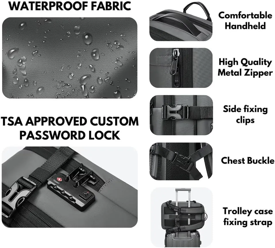 Voyagevac Backpack, Vacpack Backpack with Vacuum, 60L Expandable Compression Travel Laptop luggage Bag (Black)