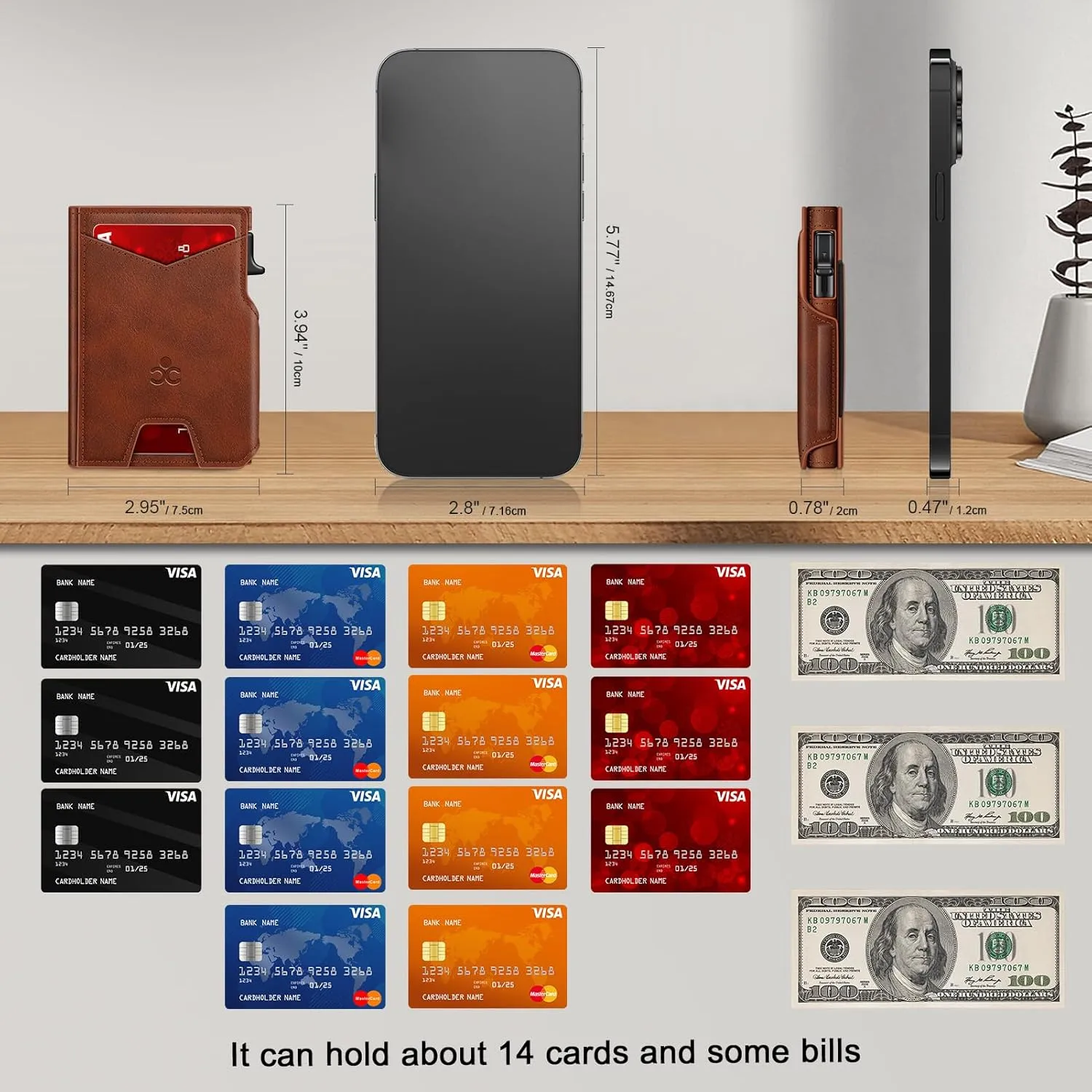 Wallet for Men Wallet with Slim Pop Up Card Holder 9-13 Cards, Bifold Minimalist Smart Wallet RFID Blocking Credit Card Holder with ID Window & Stretchable Cash Slot Compact Metal Aluminum Card Case