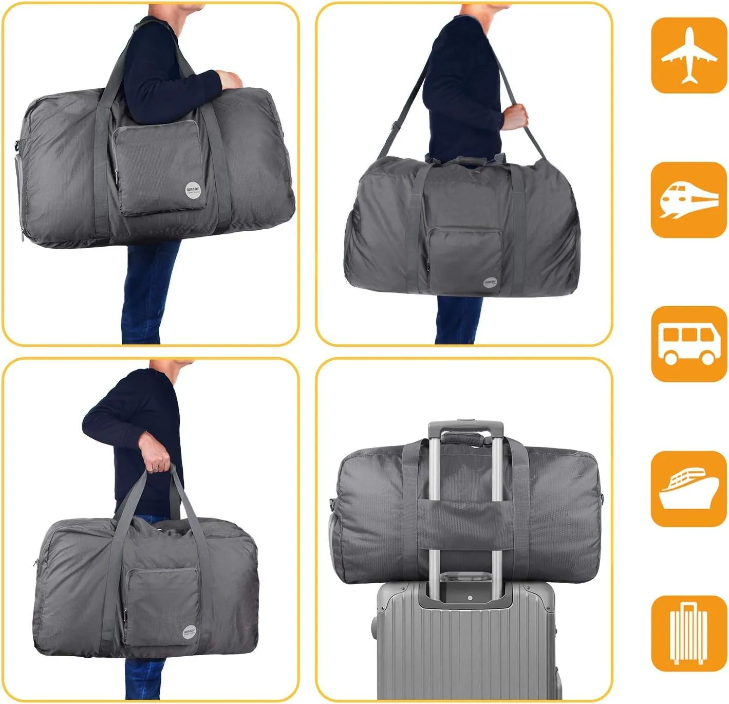 WANDF Foldable Travel Duffel Bag 60-120L Duffle Carry on for Women and Men