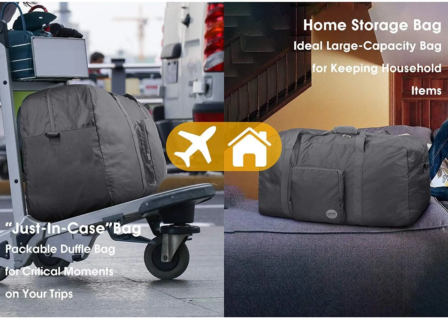 WANDF Foldable Travel Duffel Bag 60-120L Duffle Carry on for Women and Men