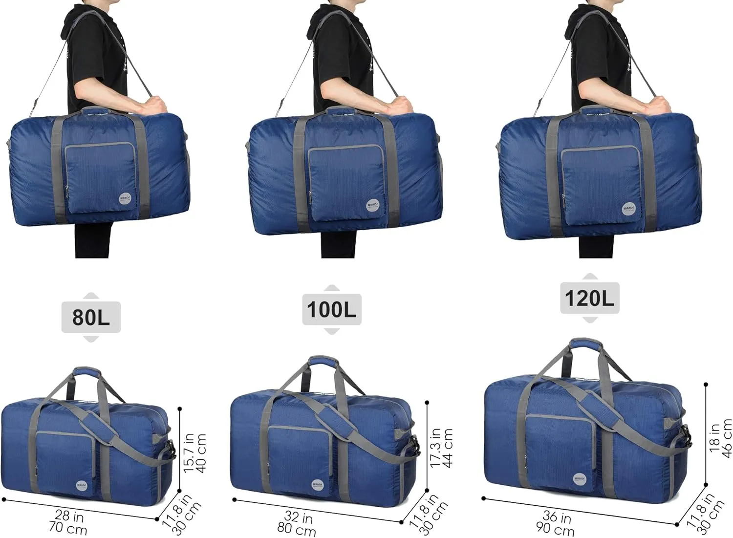 WANDF Foldable Travel Duffel Bag 60-120L Duffle Carry on for Women and Men