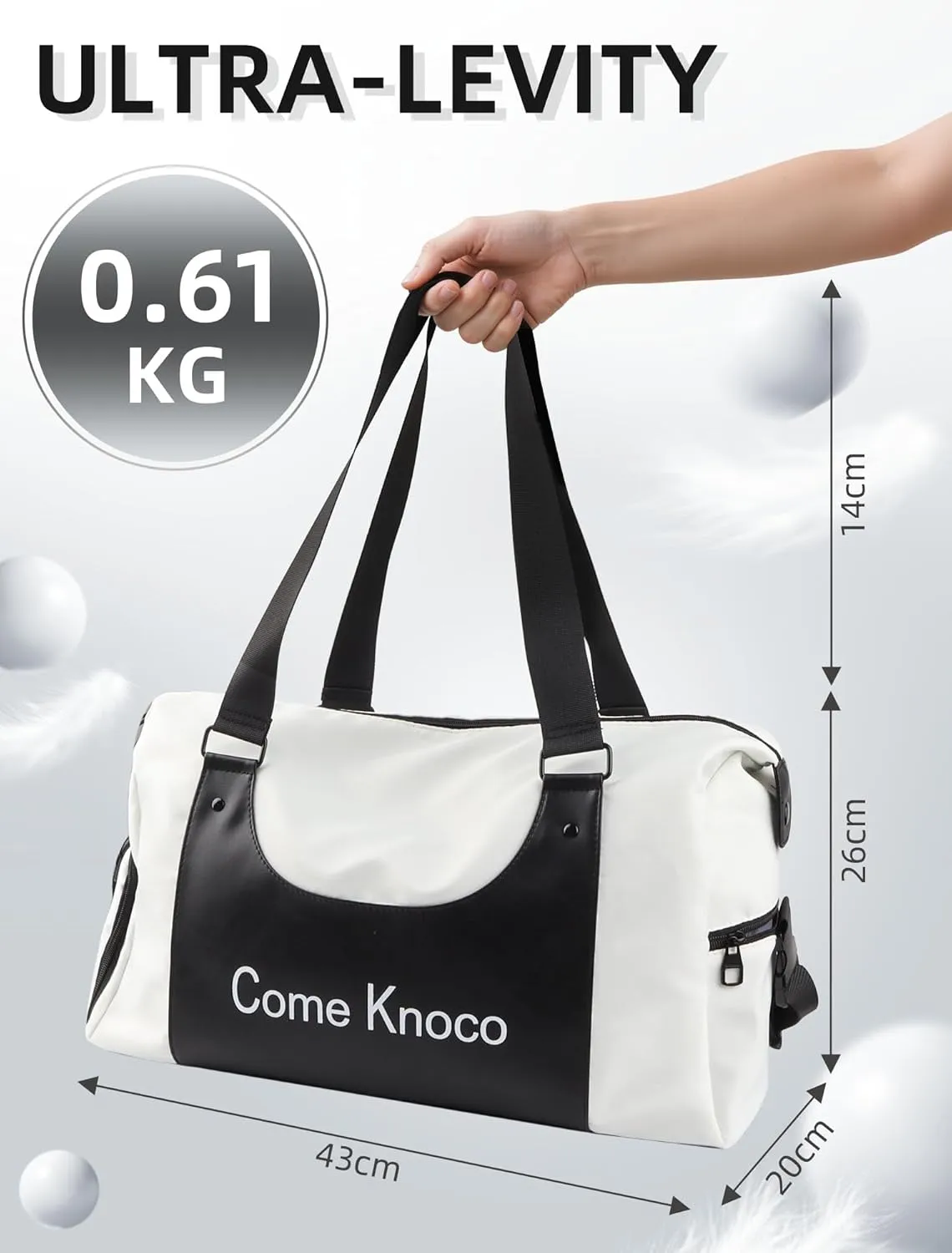 Water-Resistant Gym Bag - Sports Duffel with Shoe Compartment & Wet Pocket Unisex Travel Bag for Swimming, Yoga, Fitness Weekend Training Gear(White)