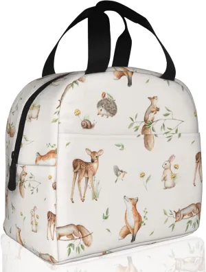 Watercolor Animals,Deer Hedgehog Fox Bunny Squirrel Forest Lunch Box,Insulated Lunch Bag for Girls Boys,Reusable Lunch Box for Kids Adults School Student Work Picnic Travel