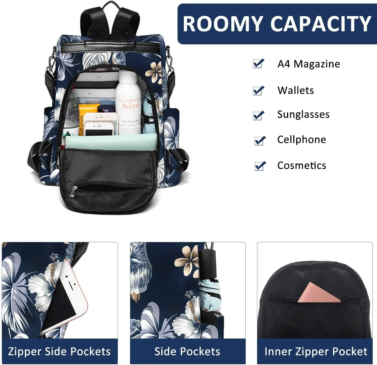 Waterproof Backpack Purse for Women Anti Theft Fashion Daypack Nylon Travel Bag Crossbody Shoulder Bag - Hawaii Flower 13"x5.9"x13.9"