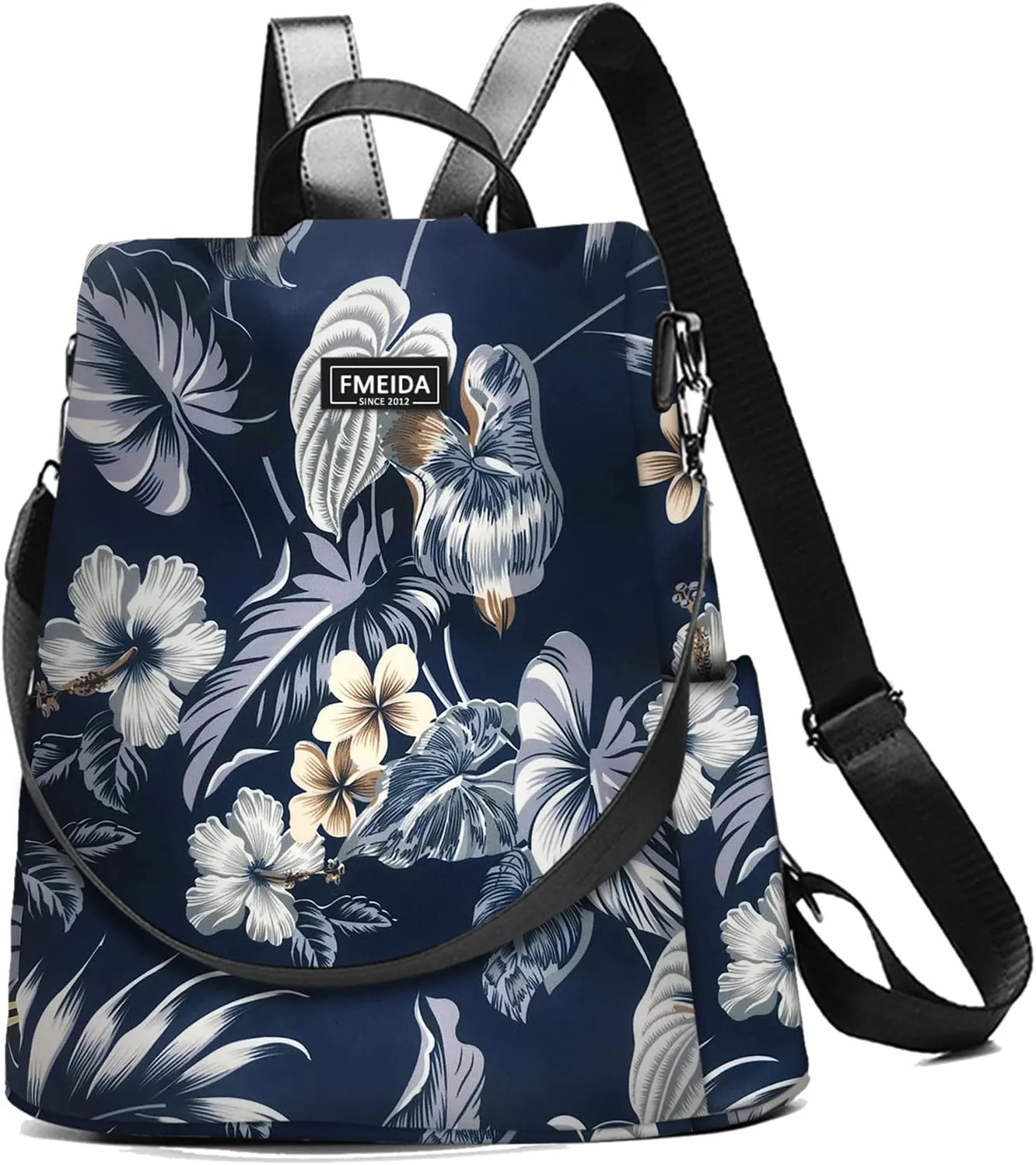 Waterproof Backpack Purse for Women Anti Theft Fashion Daypack Nylon Travel Bag Crossbody Shoulder Bag - Hawaii Flower 13"x5.9"x13.9"