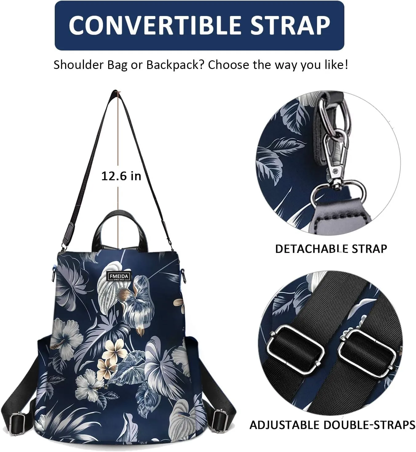 Waterproof Backpack Purse for Women Anti Theft Fashion Daypack Nylon Travel Bag Crossbody Shoulder Bag - Hawaii Flower 13"x5.9"x13.9"