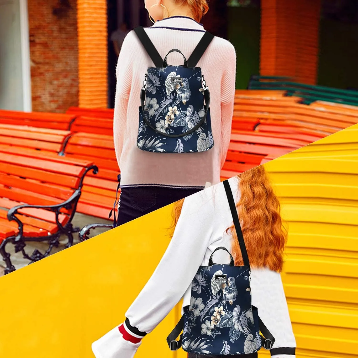 Waterproof Backpack Purse for Women Anti Theft Fashion Daypack Nylon Travel Bag Crossbody Shoulder Bag - Hawaii Flower 13"x5.9"x13.9"