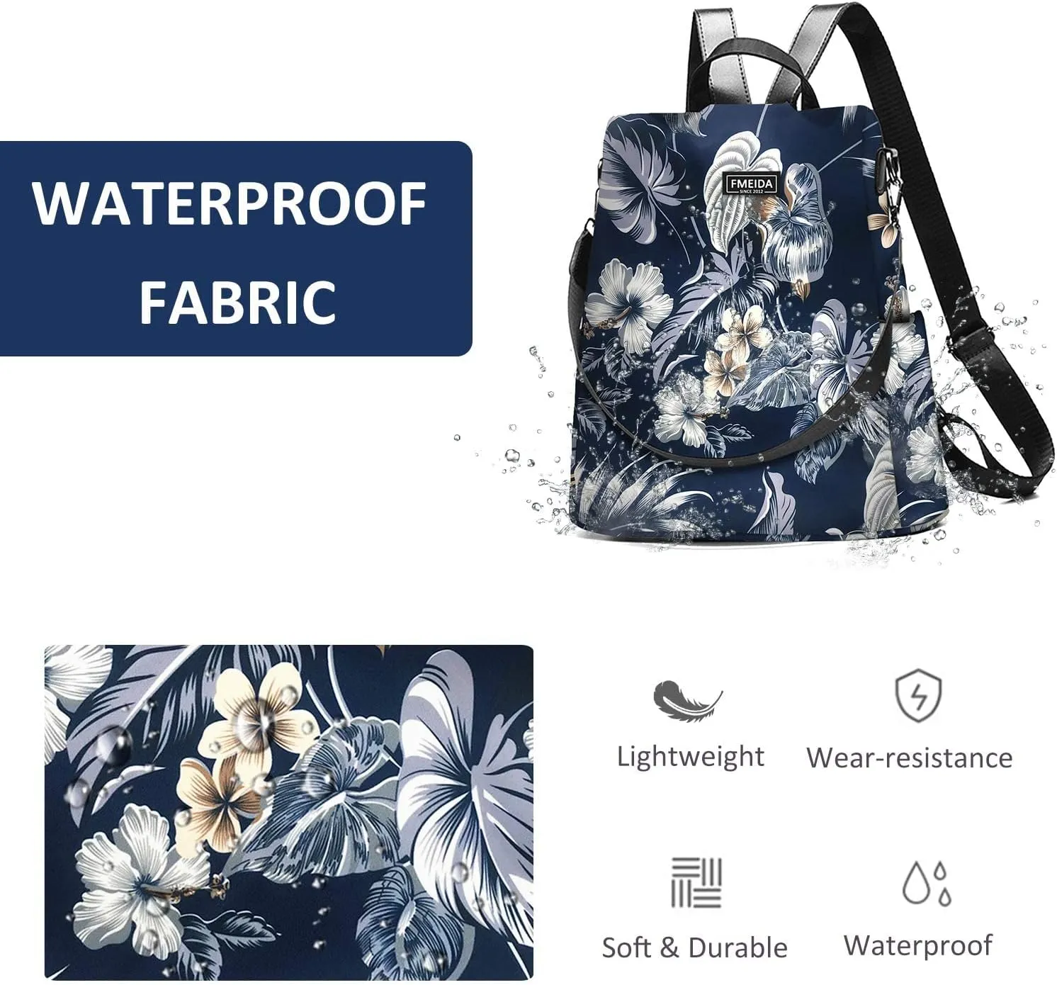 Waterproof Backpack Purse for Women Anti Theft Fashion Daypack Nylon Travel Bag Crossbody Shoulder Bag - Hawaii Flower 13"x5.9"x13.9"