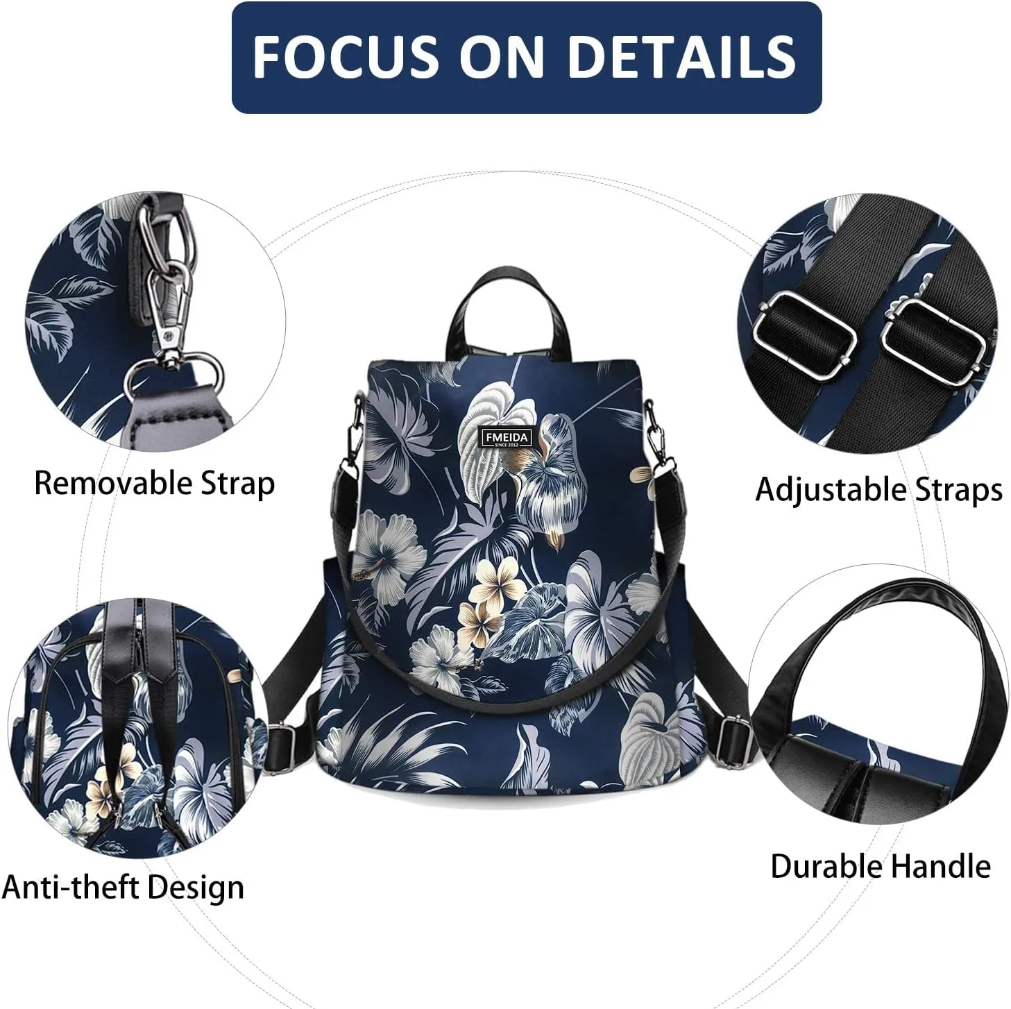 Waterproof Backpack Purse for Women Anti Theft Fashion Daypack Nylon Travel Bag Crossbody Shoulder Bag - Hawaii Flower 13"x5.9"x13.9"