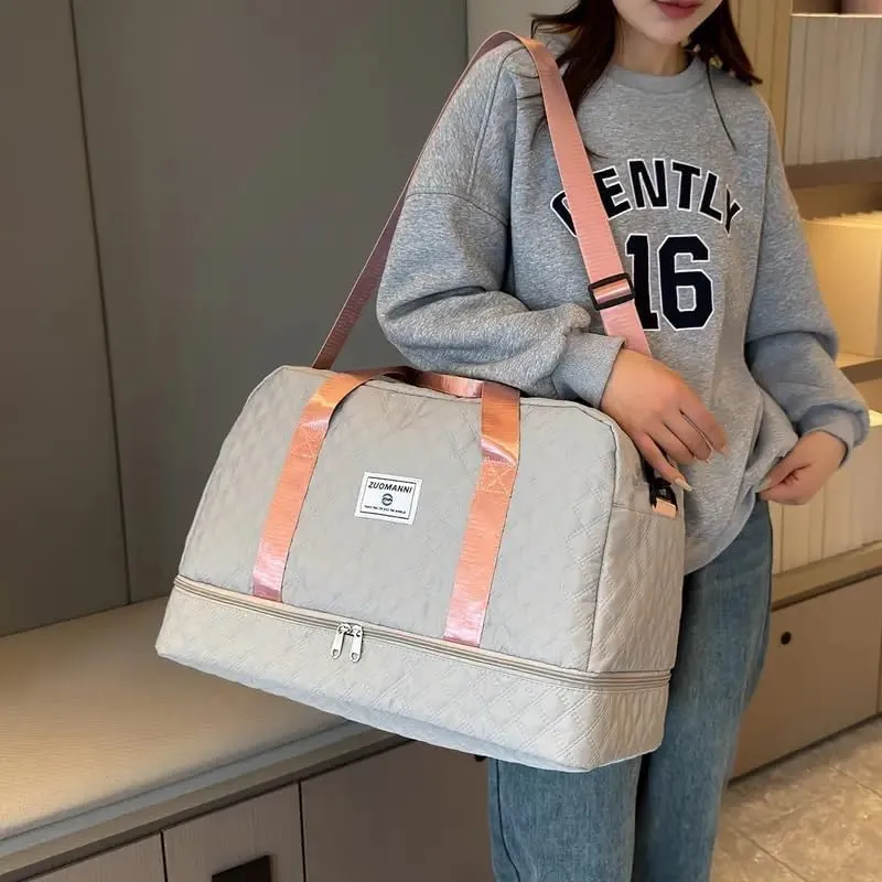 Waterproof Large-Capacity Gym Duffel Bag – Durable Nylon Travel Luggage with Shoe Compartment & Multi-Pocket Organizer – Ideal for Gym, Travel & Weekend Trips, Available in 10 Colors (Beige)