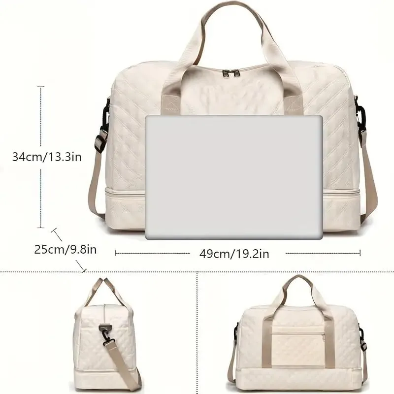 Waterproof Large-Capacity Gym Duffel Bag – Durable Nylon Travel Luggage with Shoe Compartment & Multi-Pocket Organizer – Ideal for Gym, Travel & Weekend Trips, Available in 10 Colors (Beige)