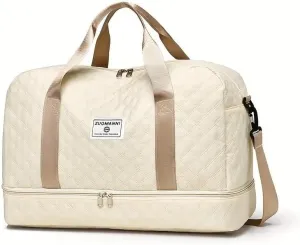 Waterproof Large-Capacity Gym Duffel Bag – Durable Nylon Travel Luggage with Shoe Compartment & Multi-Pocket Organizer – Ideal for Gym, Travel & Weekend Trips, Available in 10 Colors (Beige)